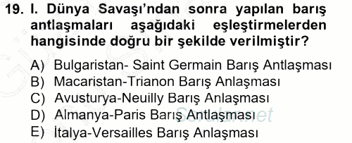 Siyasi Tarih 1 2012 - 2013 Dönem Sonu Sınavı 19.Soru