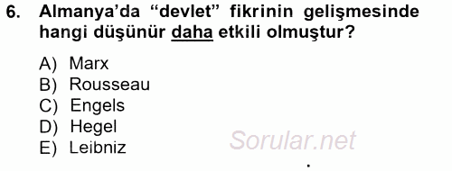 Siyasi Tarih 1 2012 - 2013 Dönem Sonu Sınavı 6.Soru