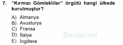 Siyasi Tarih 1 2012 - 2013 Dönem Sonu Sınavı 7.Soru