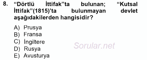 Siyasi Tarih 1 2012 - 2013 Dönem Sonu Sınavı 8.Soru