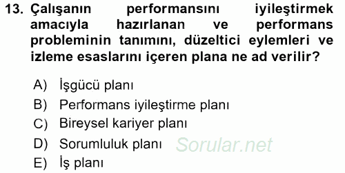 Performans Yönetimi 2015 - 2016 Dönem Sonu Sınavı 13.Soru