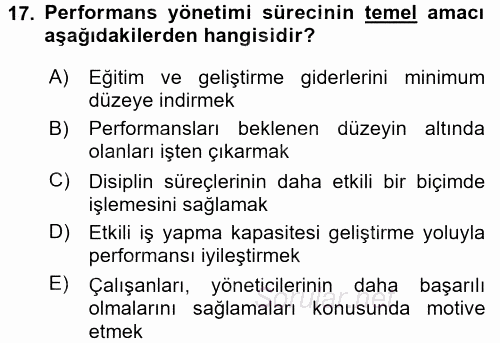 Performans Yönetimi 2015 - 2016 Dönem Sonu Sınavı 17.Soru