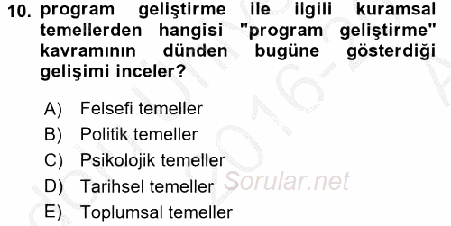 Öğretimde Planlama Ve Değerlendirme 2016 - 2017 Ara Sınavı 10.Soru