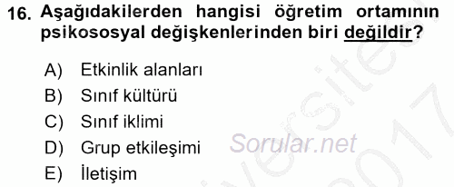 Öğretimde Planlama Ve Değerlendirme 2016 - 2017 Ara Sınavı 16.Soru