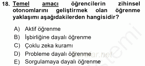 Öğretimde Planlama Ve Değerlendirme 2016 - 2017 Ara Sınavı 18.Soru