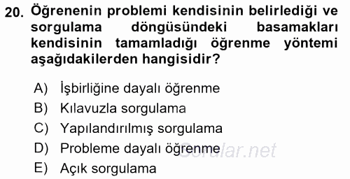 Öğretimde Planlama Ve Değerlendirme 2016 - 2017 Ara Sınavı 20.Soru