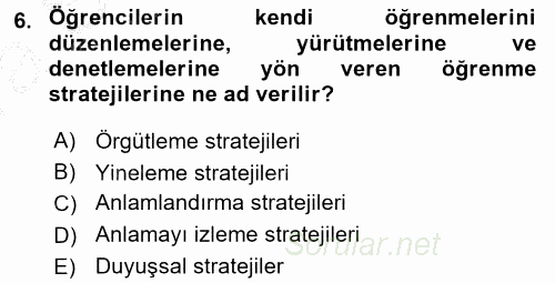 Öğretimde Planlama Ve Değerlendirme 2016 - 2017 Ara Sınavı 6.Soru