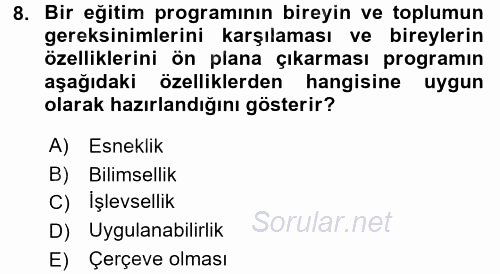 Öğretimde Planlama Ve Değerlendirme 2016 - 2017 Ara Sınavı 8.Soru