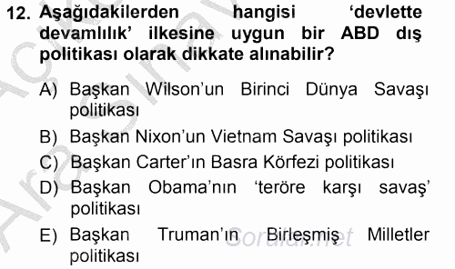 Amerikan Dış Politikası 2012 - 2013 Ara Sınavı 12.Soru