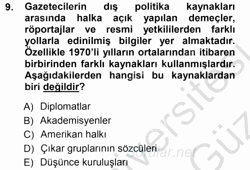 Amerikan Dış Politikası 2012 - 2013 Ara Sınavı 9.Soru