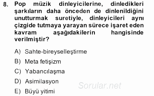 Kültür Sosyolojisi 2014 - 2015 Dönem Sonu Sınavı 8.Soru