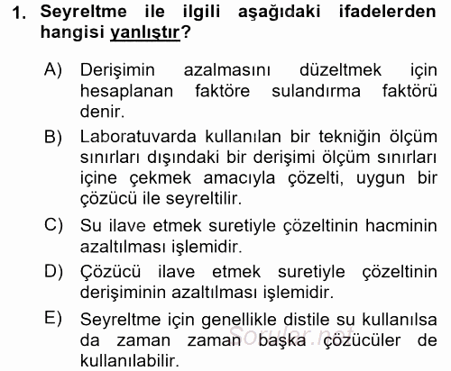Veteriner Laboratuvar Teknikleri ve Prensipleri 2015 - 2016 Ara Sınavı 1.Soru