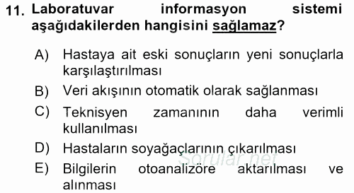 Veteriner Laboratuvar Teknikleri ve Prensipleri 2015 - 2016 Ara Sınavı 11.Soru