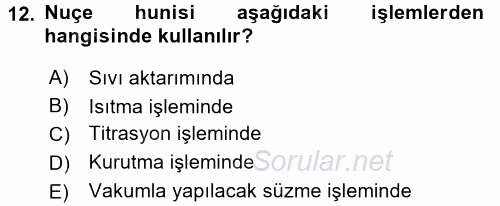 Veteriner Laboratuvar Teknikleri ve Prensipleri 2015 - 2016 Ara Sınavı 12.Soru