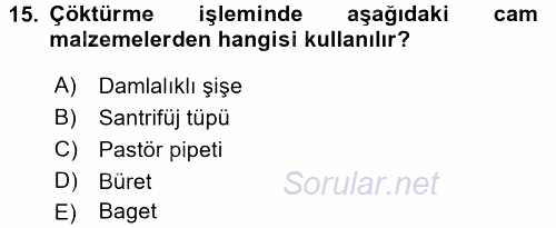 Veteriner Laboratuvar Teknikleri ve Prensipleri 2015 - 2016 Ara Sınavı 15.Soru