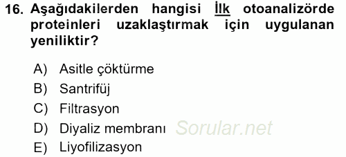 Veteriner Laboratuvar Teknikleri ve Prensipleri 2015 - 2016 Ara Sınavı 16.Soru