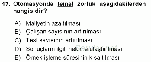 Veteriner Laboratuvar Teknikleri ve Prensipleri 2015 - 2016 Ara Sınavı 17.Soru