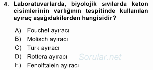 Veteriner Laboratuvar Teknikleri ve Prensipleri 2015 - 2016 Ara Sınavı 4.Soru