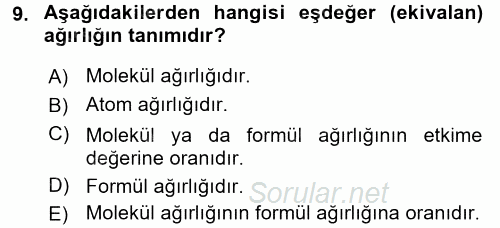 Veteriner Laboratuvar Teknikleri ve Prensipleri 2015 - 2016 Ara Sınavı 9.Soru