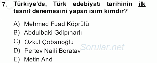 Halk Edebiyatına Giriş 2 2013 - 2014 Dönem Sonu Sınavı 7.Soru