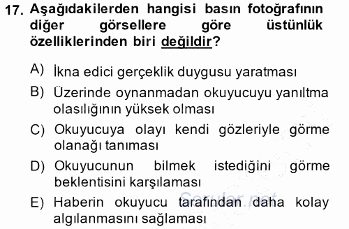 Basın Fotoğrafçılığı 2014 - 2015 Ara Sınavı 17.Soru