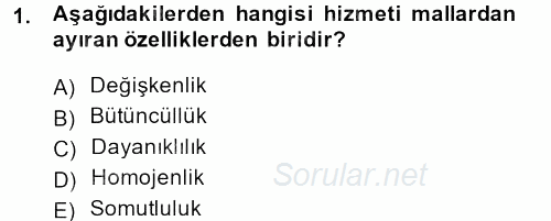 Konaklama Hizmetlerinde Kalite Yönetimi 2013 - 2014 Ara Sınavı 1.Soru