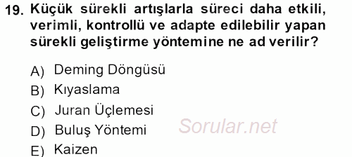Konaklama Hizmetlerinde Kalite Yönetimi 2013 - 2014 Ara Sınavı 19.Soru