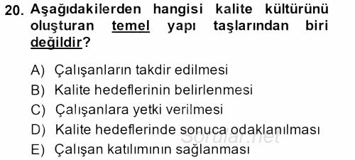 Konaklama Hizmetlerinde Kalite Yönetimi 2013 - 2014 Ara Sınavı 20.Soru