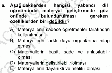 İng. Öğretmenliğinde Öğretim Teknolojileri Ve Materyal Tasarımı 2 2012 - 2013 Ara Sınavı 6.Soru