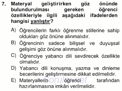 İng. Öğretmenliğinde Öğretim Teknolojileri Ve Materyal Tasarımı 2 2012 - 2013 Ara Sınavı 7.Soru