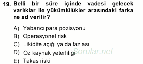 Bankacılık Ve Sigortacılığa Giriş 2014 - 2015 Ara Sınavı 19.Soru