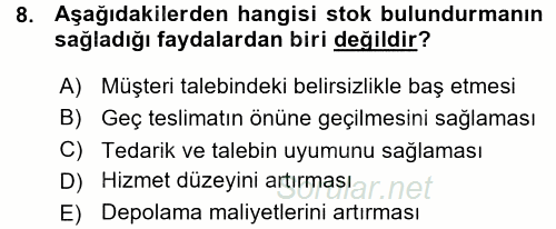 Lojistik İlkeleri 2015 - 2016 Ara Sınavı 8.Soru