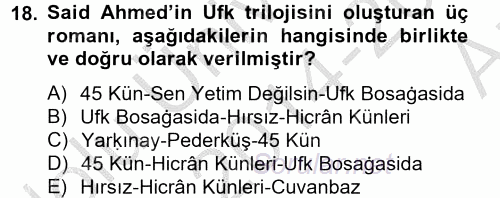 Çağdaş Türk Edebiyatları 2 2014 - 2015 Ara Sınavı 18.Soru
