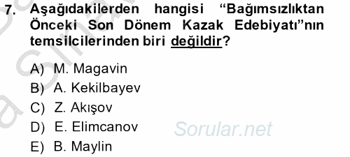 Çağdaş Türk Edebiyatları 2 2014 - 2015 Ara Sınavı 7.Soru