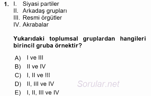 Türkiye´nin Toplumsal Yapısı 2017 - 2018 Ara Sınavı 1.Soru