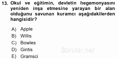 Türkiye´nin Toplumsal Yapısı 2017 - 2018 Ara Sınavı 13.Soru