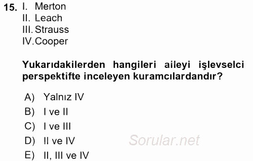 Türkiye´nin Toplumsal Yapısı 2017 - 2018 Ara Sınavı 15.Soru