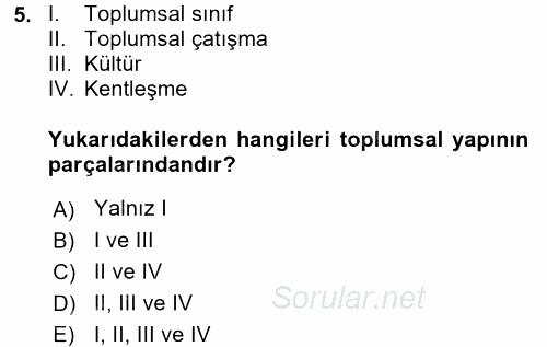 Türkiye´nin Toplumsal Yapısı 2017 - 2018 Ara Sınavı 5.Soru