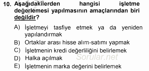 Menkul Kıymet Yatırımları 2012 - 2013 Ara Sınavı 10.Soru