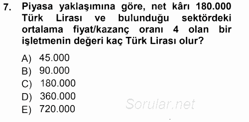 Menkul Kıymet Yatırımları 2012 - 2013 Ara Sınavı 7.Soru