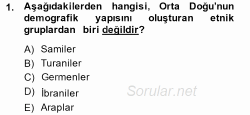 Orta Doğuda Siyaset 2014 - 2015 Ara Sınavı 1.Soru