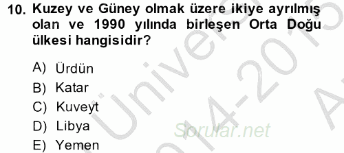 Orta Doğuda Siyaset 2014 - 2015 Ara Sınavı 10.Soru