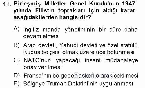 Orta Doğuda Siyaset 2014 - 2015 Ara Sınavı 11.Soru