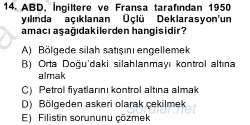 Orta Doğuda Siyaset 2014 - 2015 Ara Sınavı 14.Soru