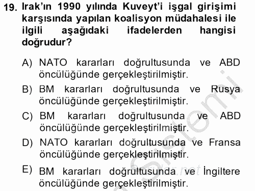 Orta Doğuda Siyaset 2014 - 2015 Ara Sınavı 19.Soru