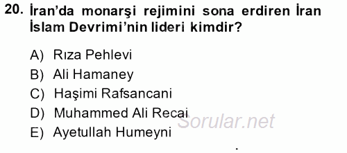 Orta Doğuda Siyaset 2014 - 2015 Ara Sınavı 20.Soru