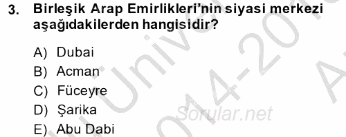 Orta Doğuda Siyaset 2014 - 2015 Ara Sınavı 3.Soru