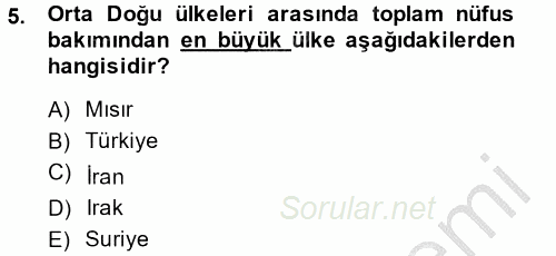 Orta Doğuda Siyaset 2014 - 2015 Ara Sınavı 5.Soru