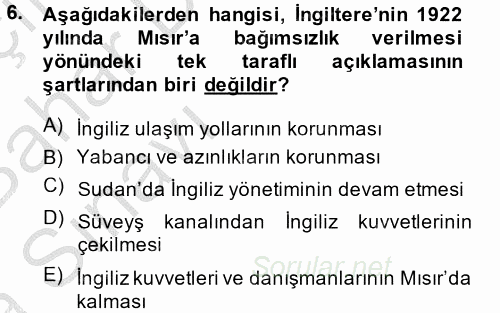 Orta Doğuda Siyaset 2014 - 2015 Ara Sınavı 6.Soru