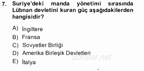 Orta Doğuda Siyaset 2014 - 2015 Ara Sınavı 7.Soru